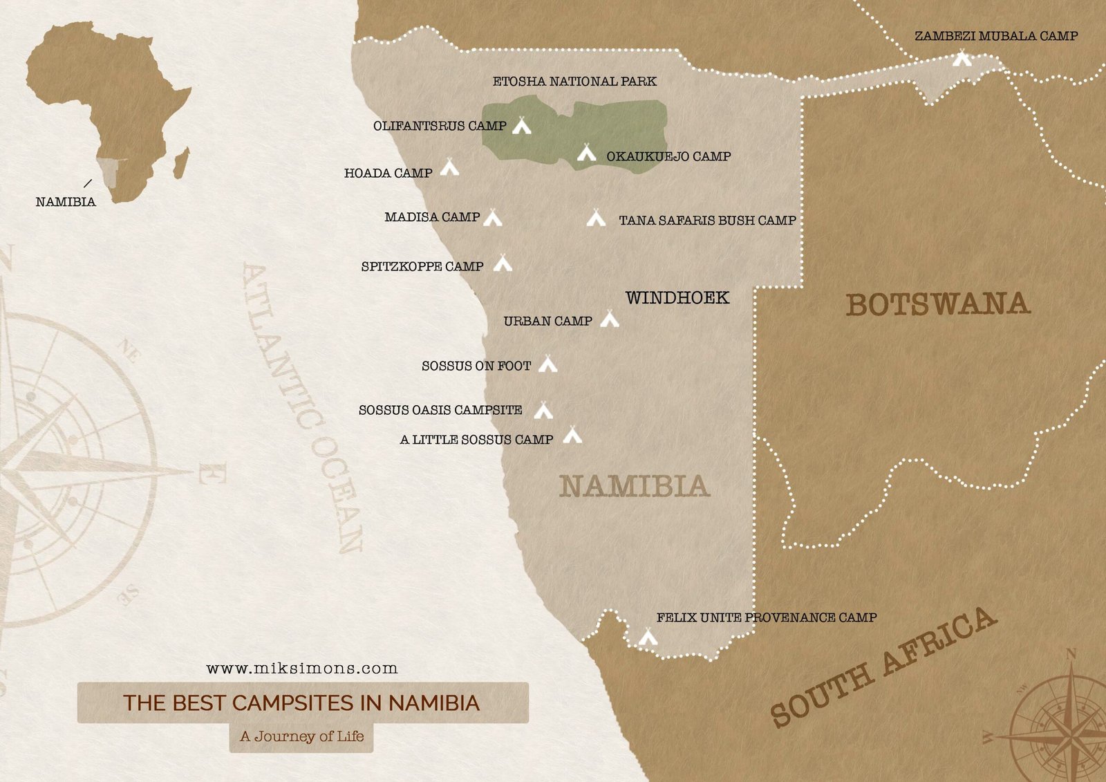 Best campsites in Namibia Map Best campsites in Namibia Map